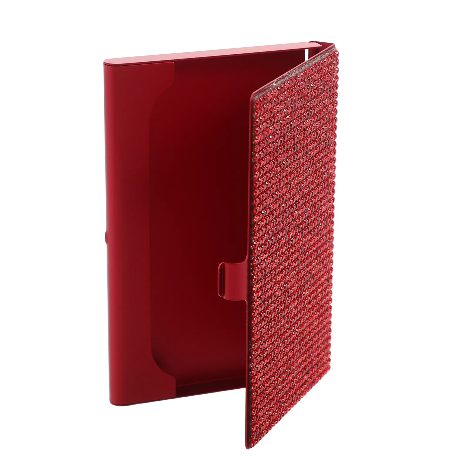 Bling Business Card Holder Red Rhinestone Metal Slim Name Credit Card Organizer for Office Meeting Travel Women