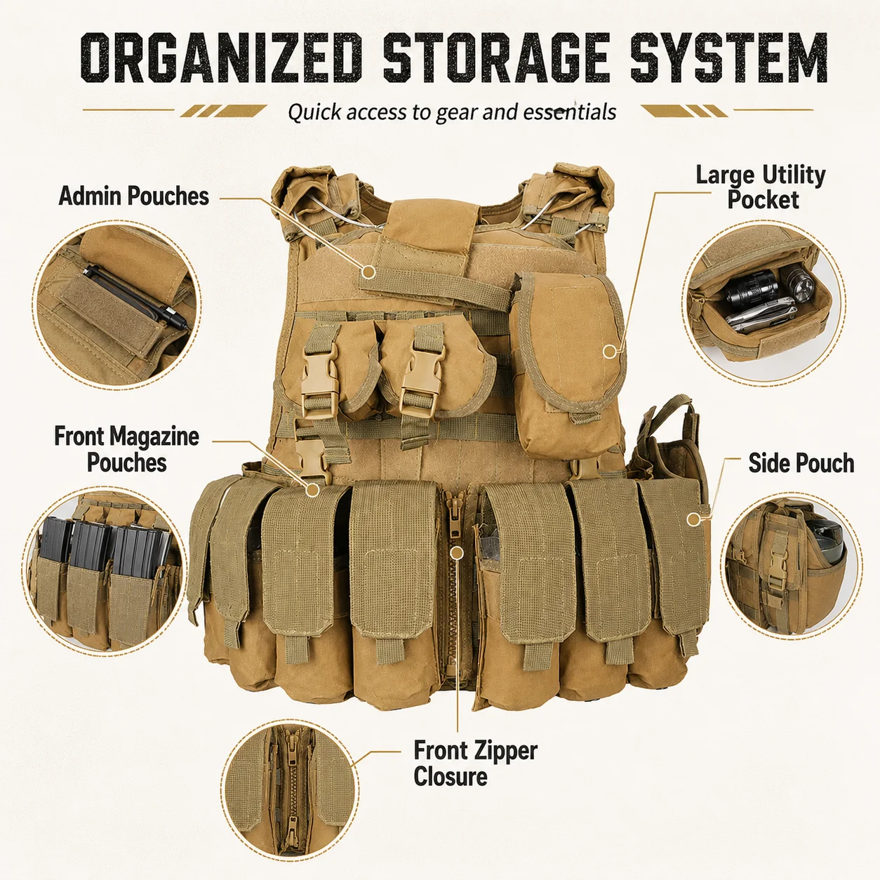 Coyote Plate Carrier Multi-Function Safety Duty Tactical Vest With Quick Release For Hunting & Training Made Of Durable Nylon