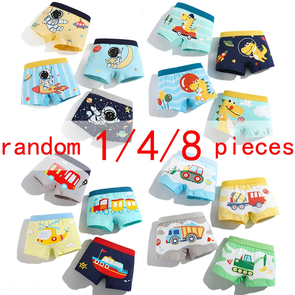 1/4/8 Pcs Lot Boys Boxer Sets Briefs Kids Cotton Underwear Baby Underpants Teenager Cartoon Dinosaur Car Print Children Panties