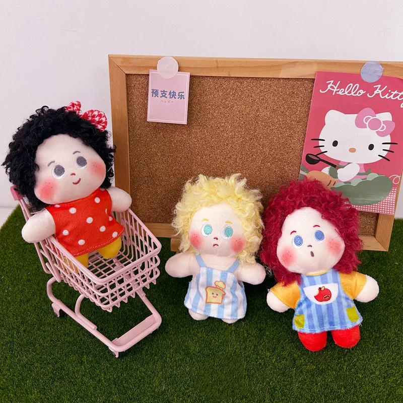 Girl Plush Doll Curly Hair Patterned Apron Toast Apple Dress Soft Rosy Cheeks Sitting Character Room Decoration Collectible Gift