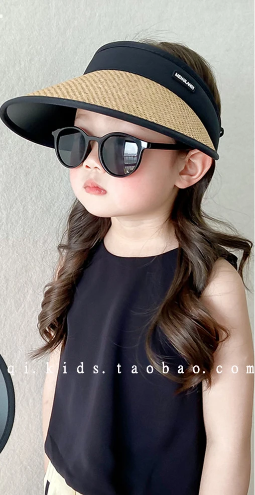 Summer Children\'s New Fashion Casual Boys and Girls Sunblock and UV Protection Large Eaves Breathable Straw Woven Empty Hat