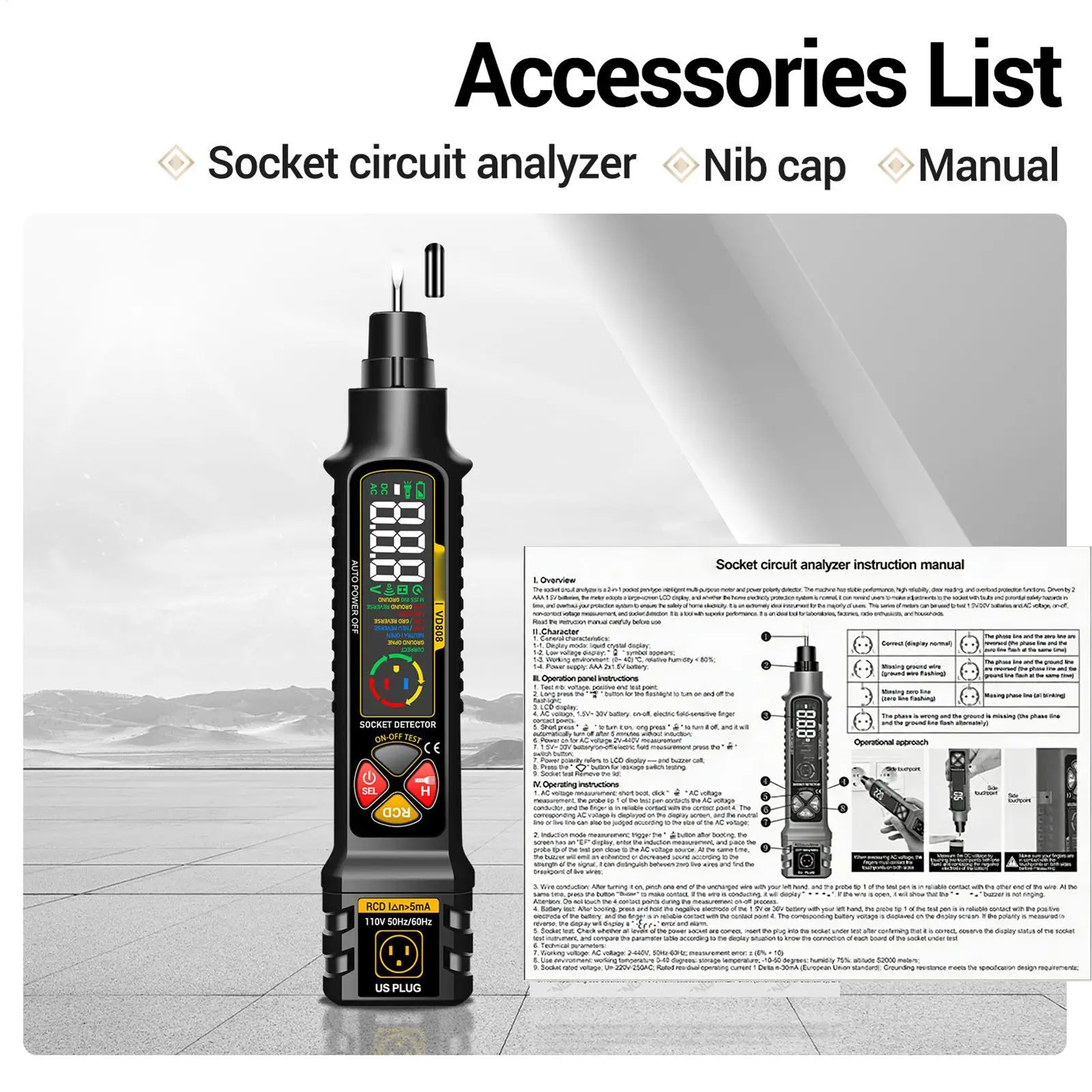 Circuit Finder Smart Outlet Checker With LED Display & Light 2-300V Ac Circuit Breaker Finder For Home Electric Power Rv Camper