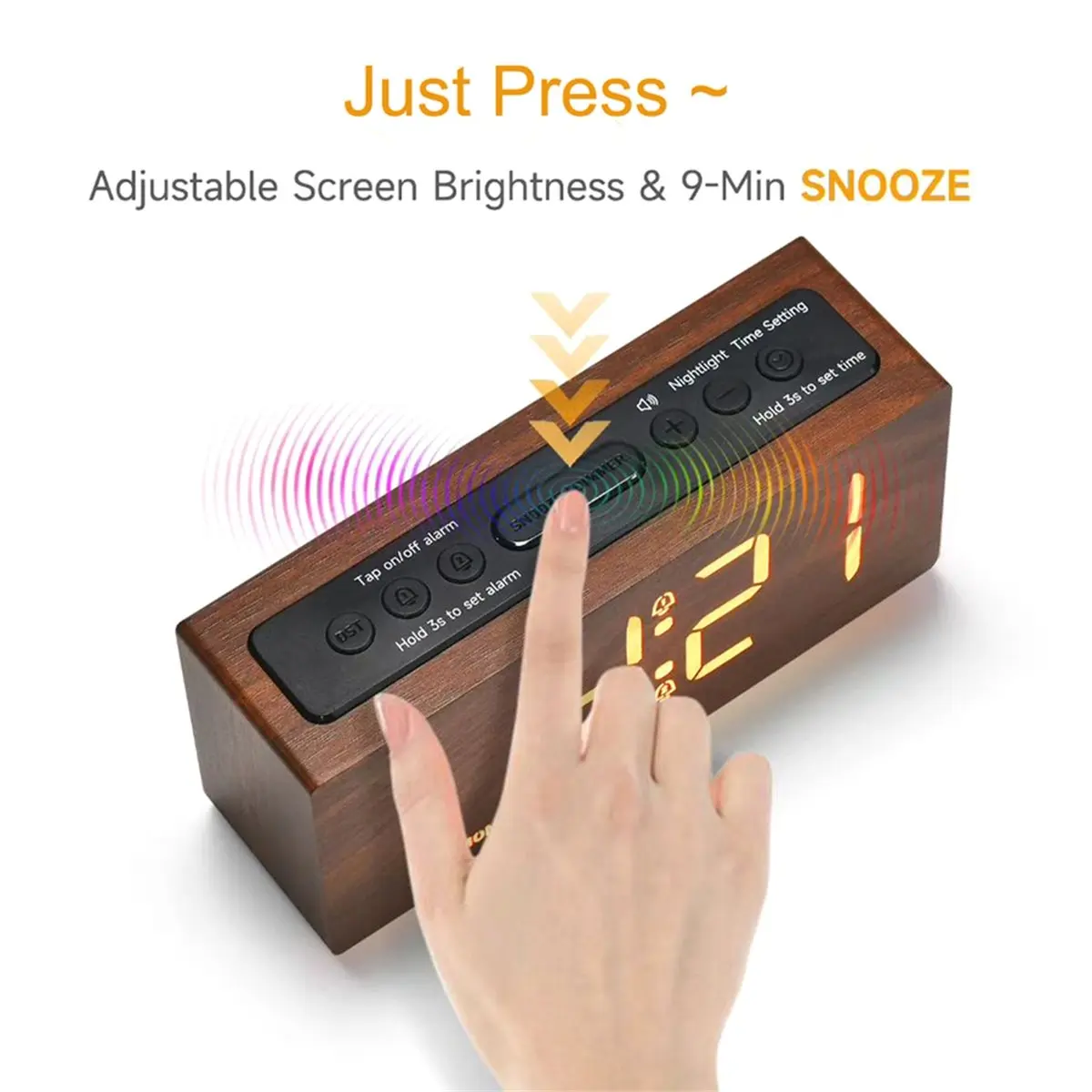 

Modern Minimalist Digital LED Wooden Clock - Adjustable Brightness Nightlight & Snooze Function for Bedroom Decor