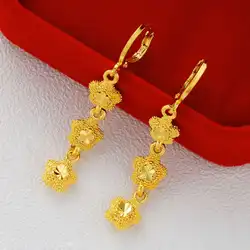 Long Clover Star Flower Dangle Earrings for Women Gold Color Party Wedding Angagement Jewelry Accessories Wholesale