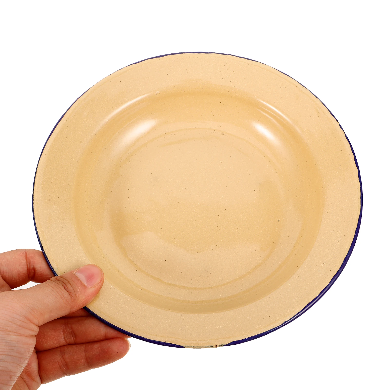 

4pcs Enamel Retro Style Plate 16cm Pure Yellow Smooth Edging Fruit Snack Plate Vintage Home Hotel Picnic Serving