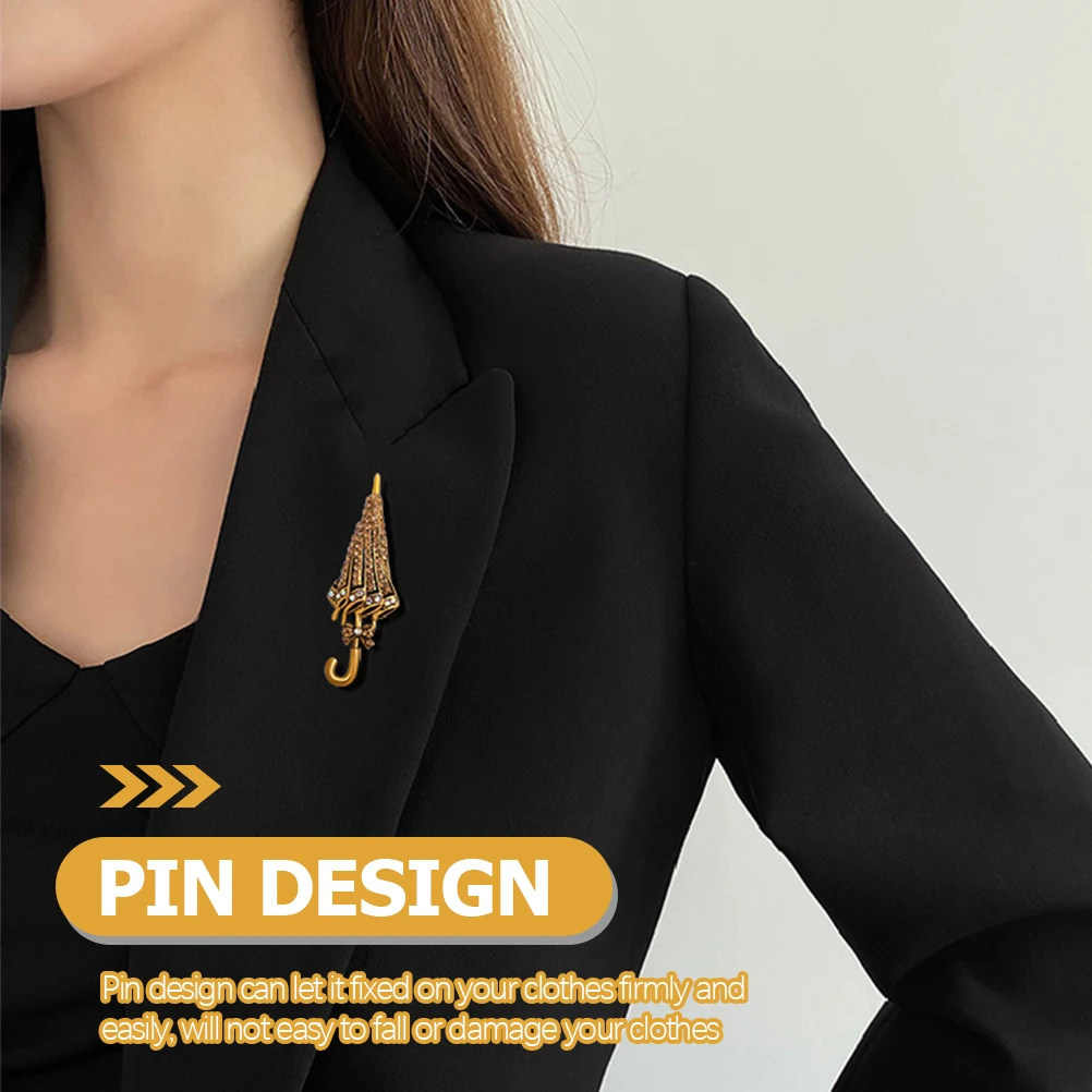 

Rhinestone Umbrella Lapel Pin Personalized Metal Brooch For Women Clothes Scarves Hats Aesthetic Clothing Accessory