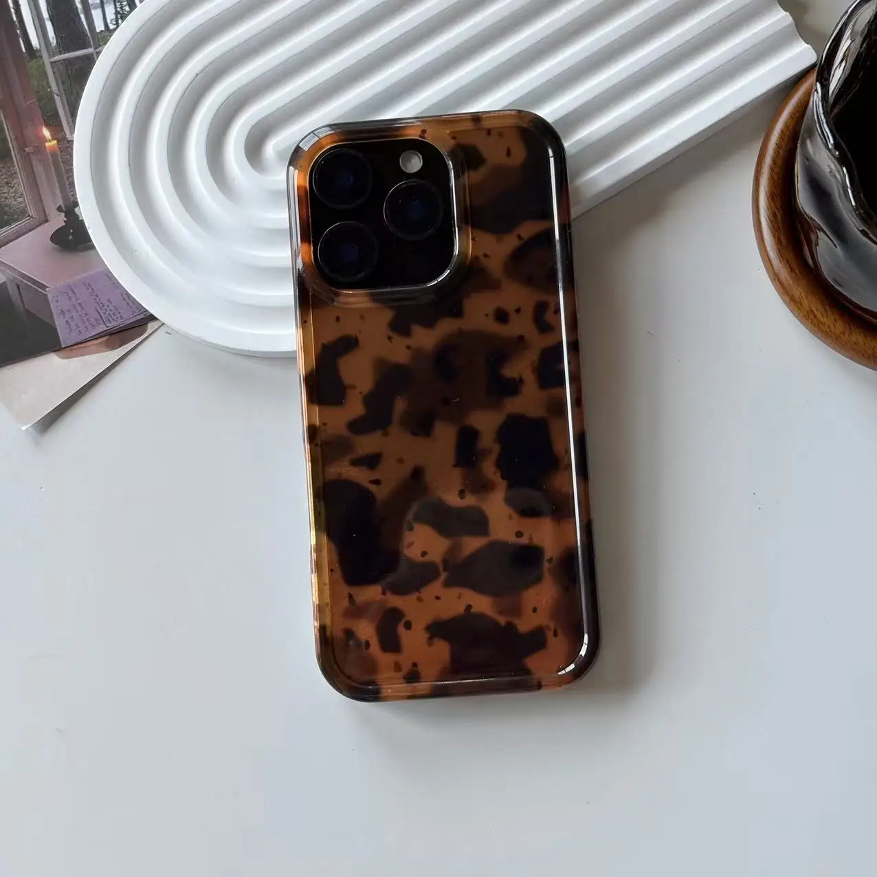 Coque de téléphone rétro ambre avec encre noire, glacier de pierres précieuses brillantes, couverture complète pour iPhone 12 13 14 15 16 17 Pro Max