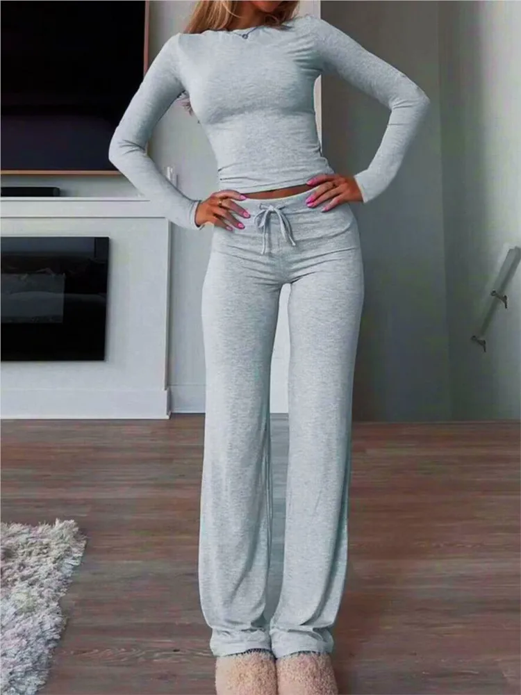 

Summer Comfortable Casual Women's Home Sports Set 2026 New Fashionable Solid Color Slim Body Clothes Trousers Two-piece Set