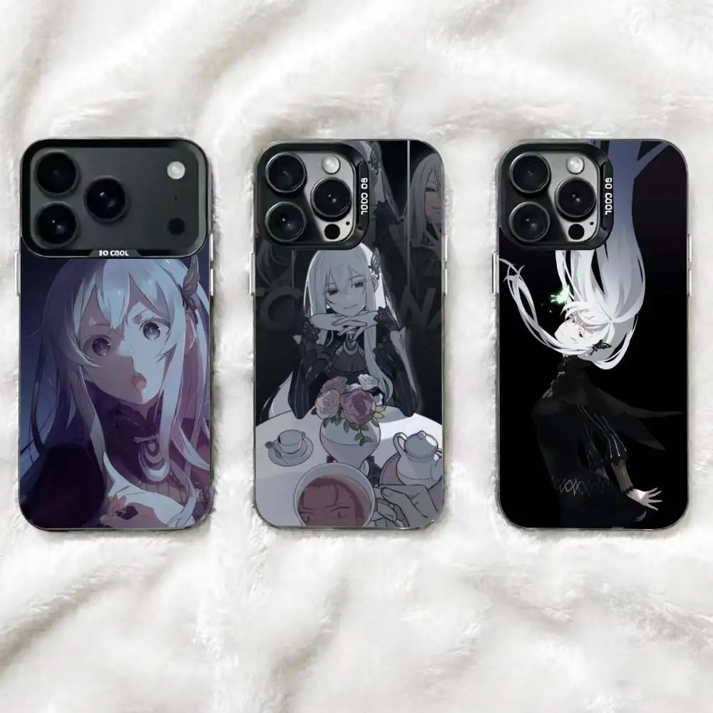 Funda para Teléfono Anime ReZero Echidna para iPhone 17, 16, 15, 14, 13, 12, 11 Plus, Pro Max, XS, Funda Plateada Colorida