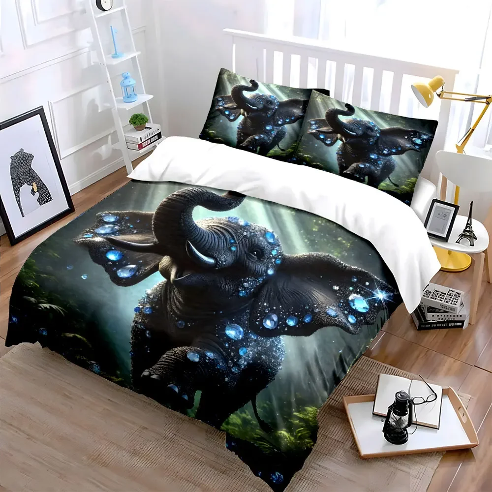 Sparkling Elephant Decor Set Soft Comfortable Duvet Cover Bedding Set Included 1*Duvet Cover & 2*Pillowcases, gift
