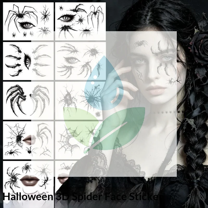 10 Sheets Spider Web Tattoo Stickers Halloween Eyebrow Stickers Body Makeup Waterproof Temporary Tattoo Halloween Fake Tattoo