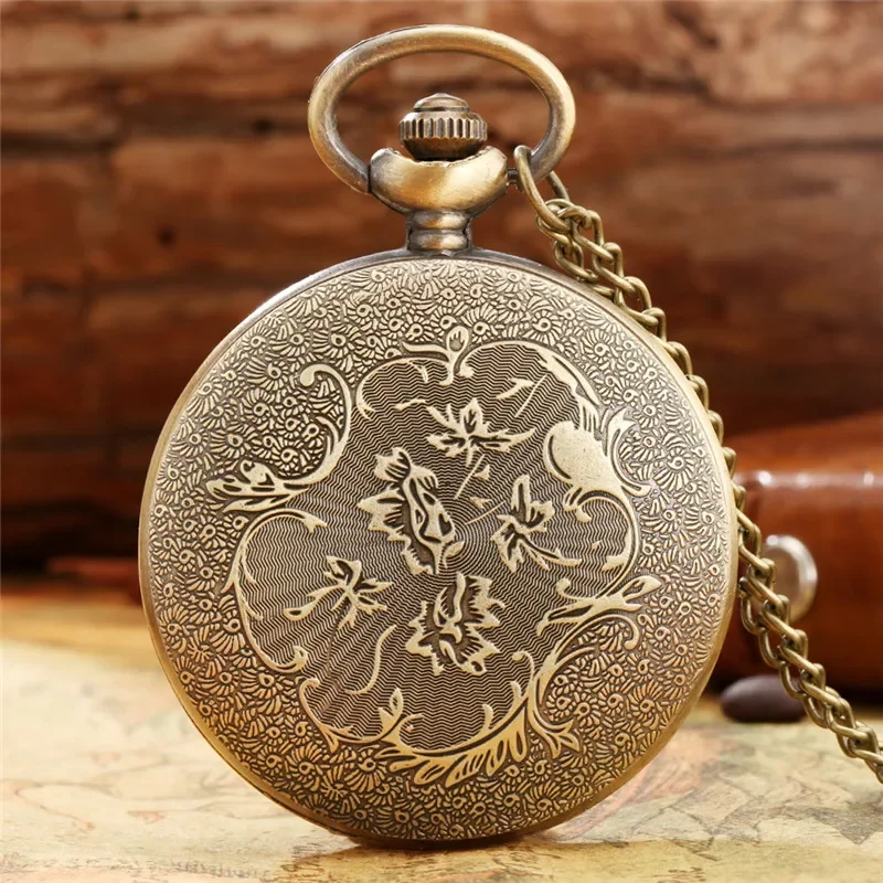 Bronze Pocket Watch Hollow Dad Design Cover Retro Quartz Watches To Father Pendant Necklace Chain Clock Gift for Daddy Reloj