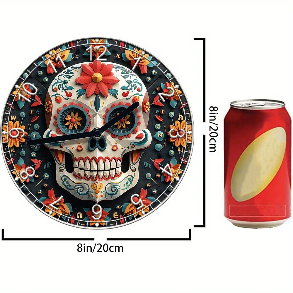 DIY Wall Clock Kit–2D High-Definition Printing–Día De Muertos Mexican Theme Includes Clock Movement for Creative Home Decor