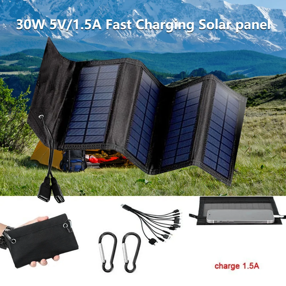 80W/30W Foldable Solar Panel Outdoor USB 5V Output Device Waterproof Portable Solar Panel Camping Accessories for Tourism Hiking