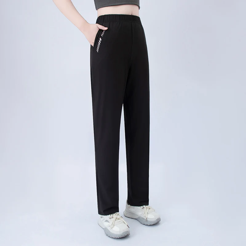 1/3 Piece Set Summer Women's Letter Printed Pocket Casual Pants, Comfortable Plus Size Youth Student Sports Running Harem Pants