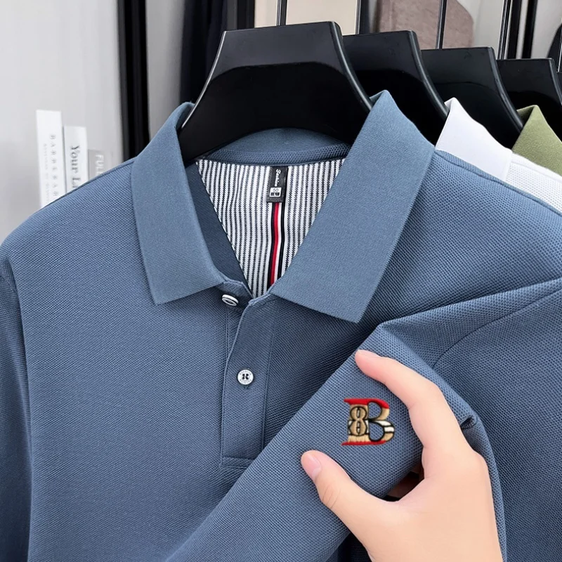 

100% cotton fashionable classic long sleeved spring and autumn new style mens exquisite letter embroidery comfortable polo shirt