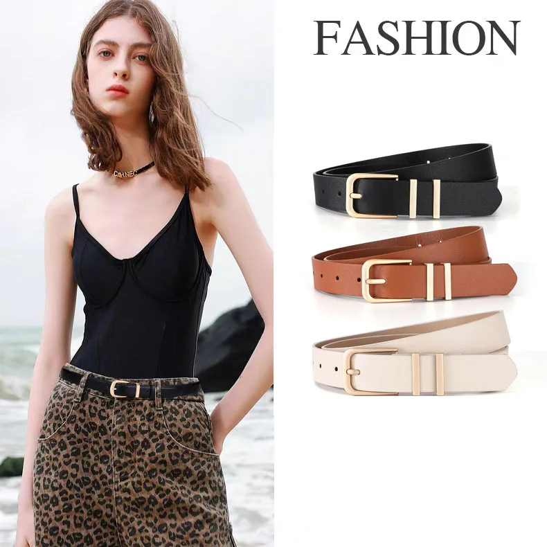 Women's Retro Solid Simple Belt Fashion High-quality Black Khaki Buckle Belt Popular Trend Belt for Pants Jeans