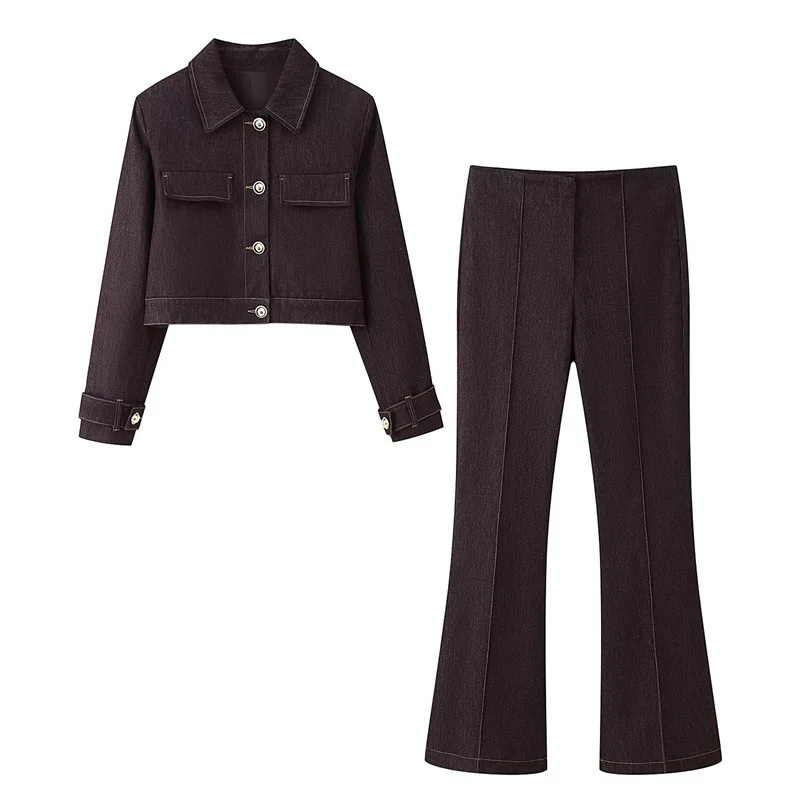 Women's clothing contrasting color line short jacket micro-pull pants fashion two-piece set