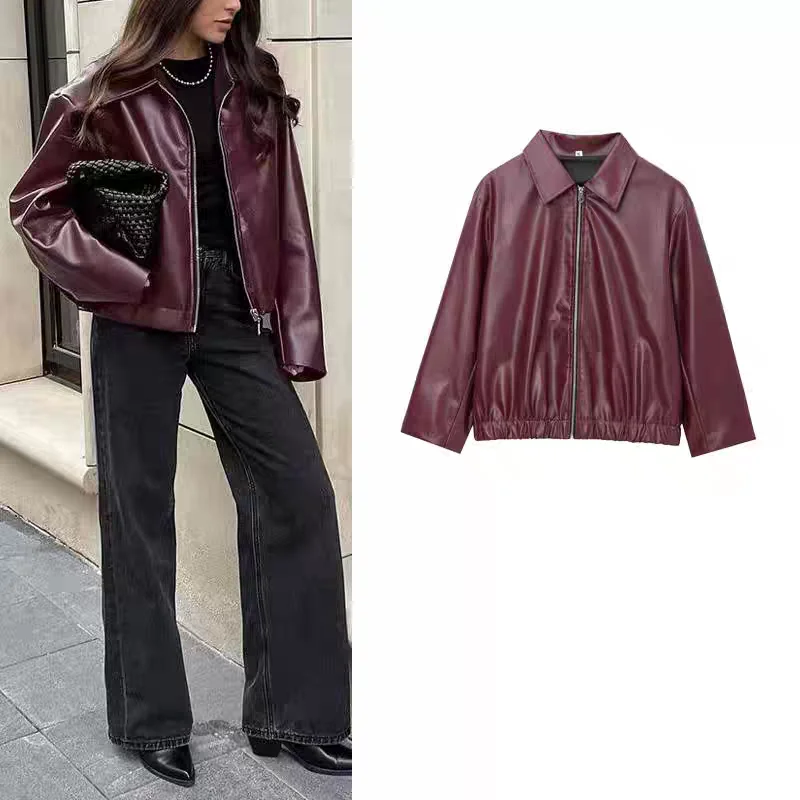 

Новое осеннее поступление, женское длинное пальто с лацканами в стиле ретро, матовое пальто из искусственной кожи, свободное пальто на молнии, обычное све