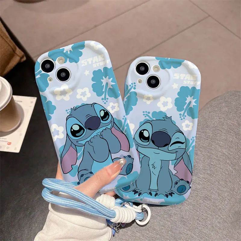 Candy Cute Stitch Strap Lanyard Case For Samsung A57 5G A56 A55 A37 A16 A06 A54 A53 A34 A15 A14 A32 A52 A12 A13 A26 5G Casing