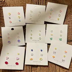 KADRUFI Colorful Laser Heart Stud Earrings Set for Woman Geometric Round Square Butterfly Korean Fashion Mini Earring Jewelry