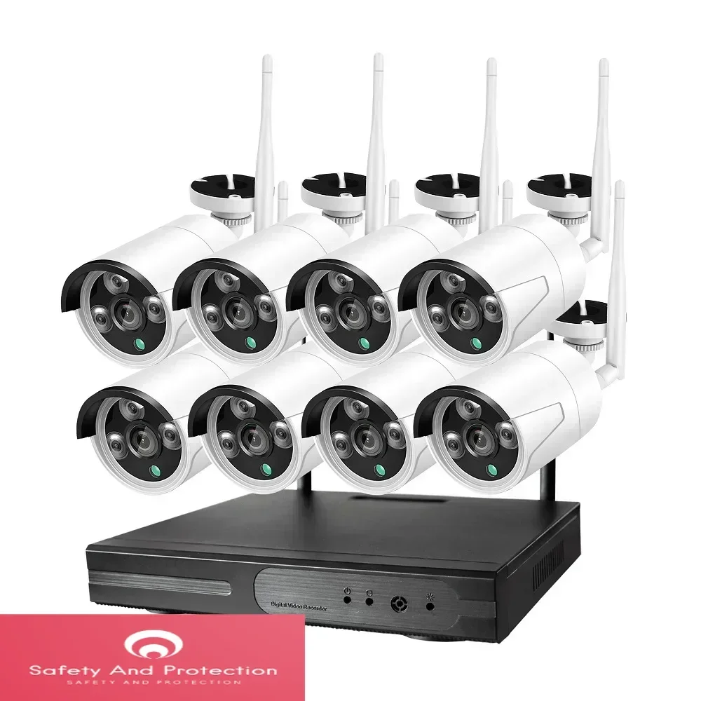 8CH 무선 CCTV 시스템 1536P NVR Wifi 야외 3MP AI IP 카메라 보안 시스템 비디오 감시 LCD