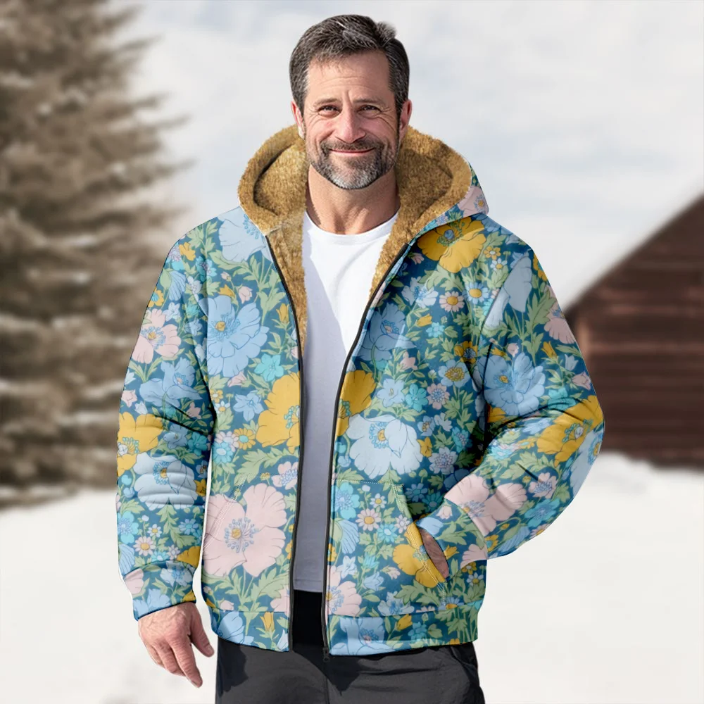 Abrigos de chaquetas de invierno para hombre, ropa de algodón con estampado de flora azul Retro elegante, abrigo de compras de estilo chino estampado