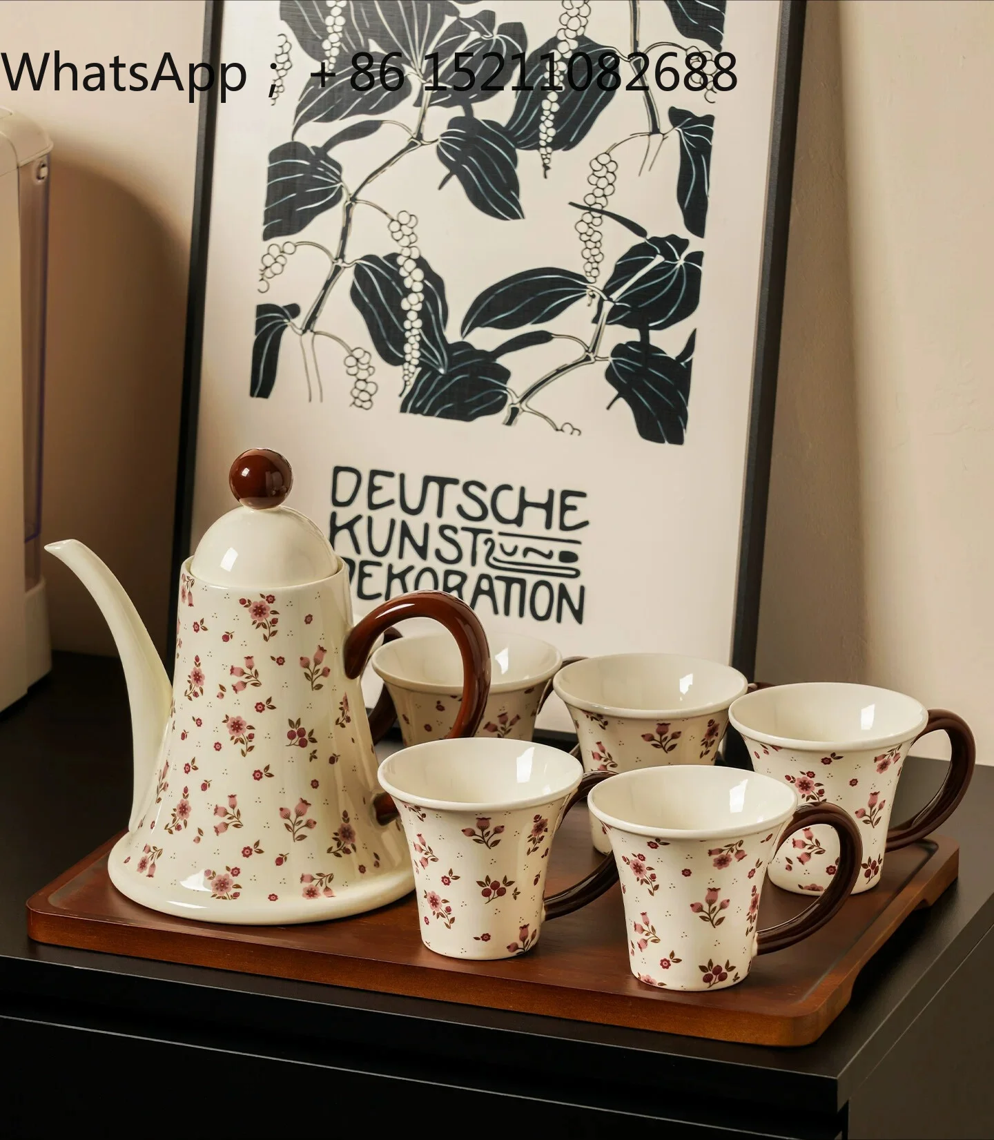 SCY floral water set medieval teapot tea set household living room tea cup ceramic
