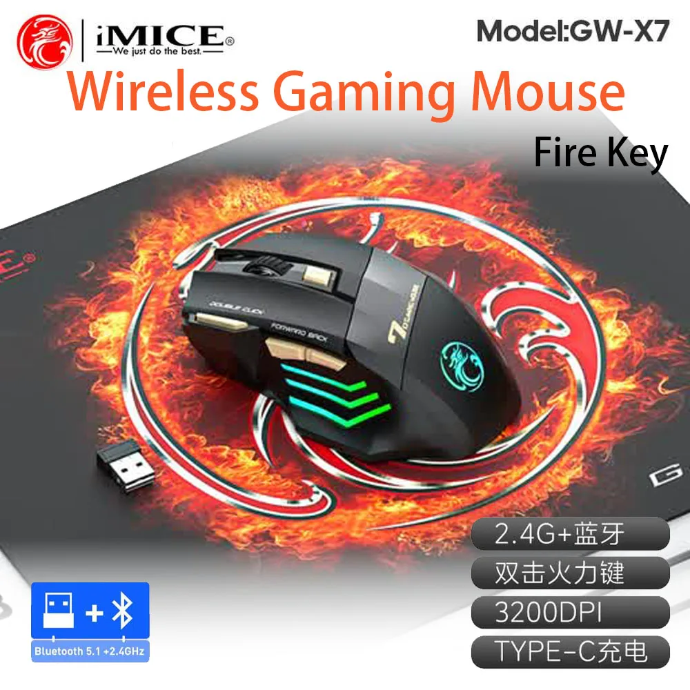Wireless Gaming Mouse Portable Durable Silent Bluetooth Mouse Rechargeable 7-color Breathing LED For Computer Gamers Laptop PC