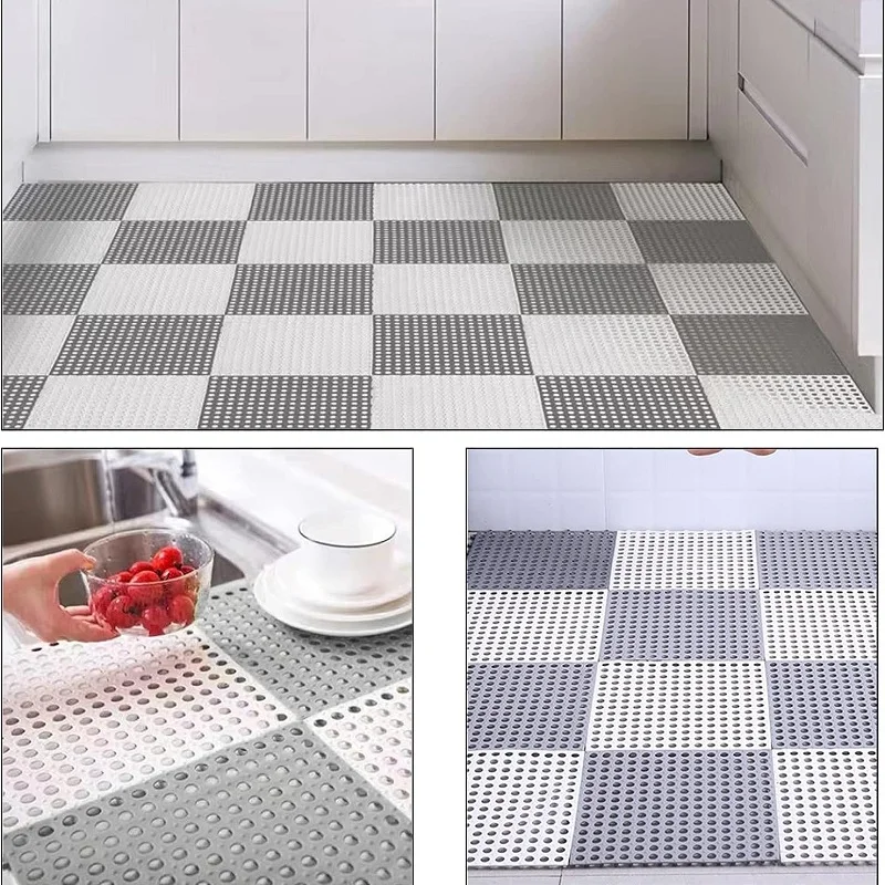 Interlocking Rubber Floor Tiles Mats, 5pcs Double Non-Slip Drainage Tiles Mat with Drain Holes Sucks,Deck Flooring,11.8\