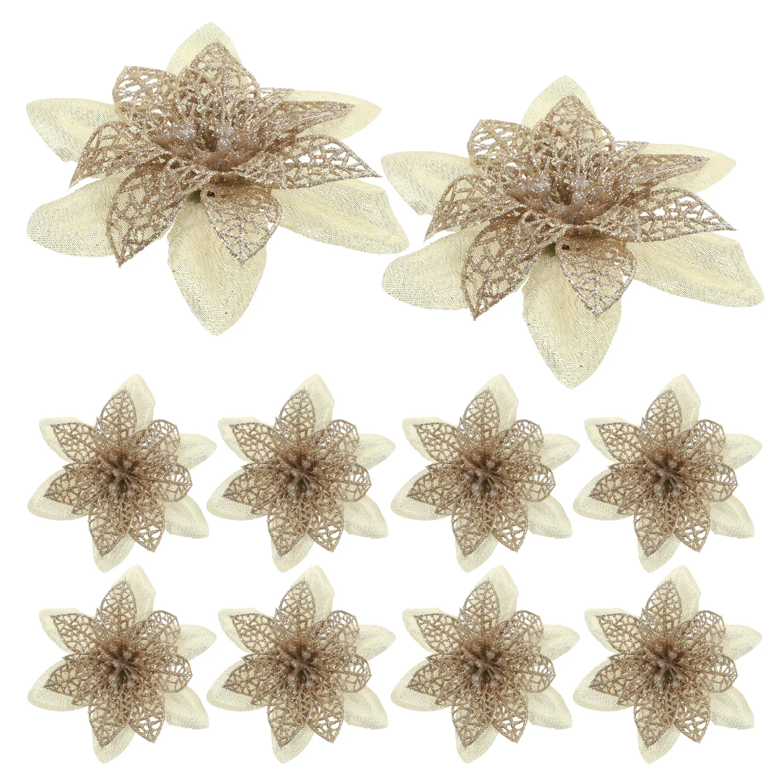 

12Pcs Christmas Poinsettia Flowers Artificial Glitter Xmas Tree Decor Holiday Wreath Garland Accessories Glitter Poinsettia