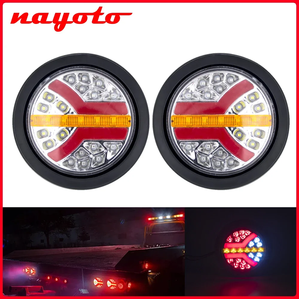

2PCS 12V 24V 4inch LED Tail Clearance Light Truck Round Turn Signal Lamp Daytime Running Amber Red White For Tractor Trailer Bus