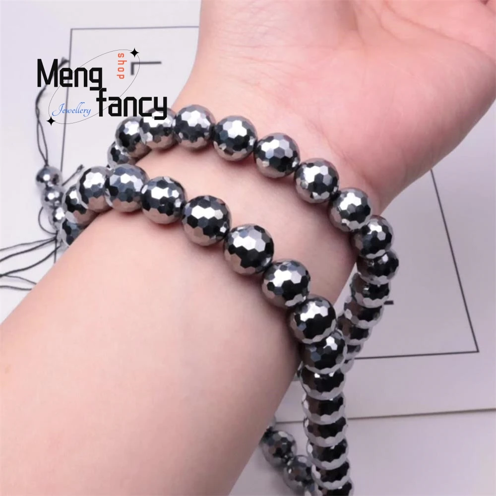 

Natural Terahertz Energy Stone Long Chain Bracelet Spherical Semi-finished Faceted Simple Exquisite Fashion Jewelry Holiday Gift