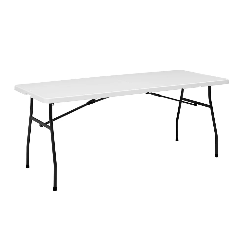 

6ft Portable Fold-in-Half Plastic Table Indoor Outdoor Scratch Resistant Durable Easy Storage Carry Handle For Events Parties