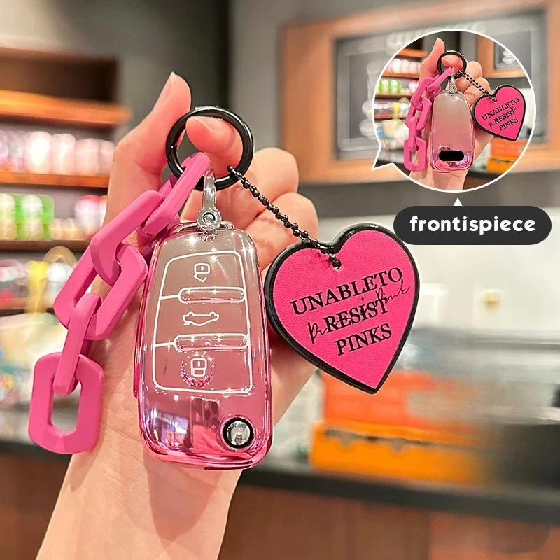 

Fashion Pink Tpu for Audi A1 A3 A6 A6L Q2 Q3 Q7 TTS R8 S6 RS3 Flip Folding Remote Car Key Covers Case Fob Bag Holder Accessories