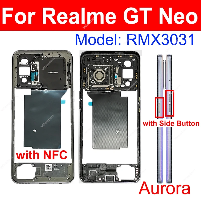 Realme GT NEO 2 2T Neo 3 GT Neo 플래시 5G 중간 프레임 하우징 중간 프레임 홀더(사이드 버튼 부품 포함)
