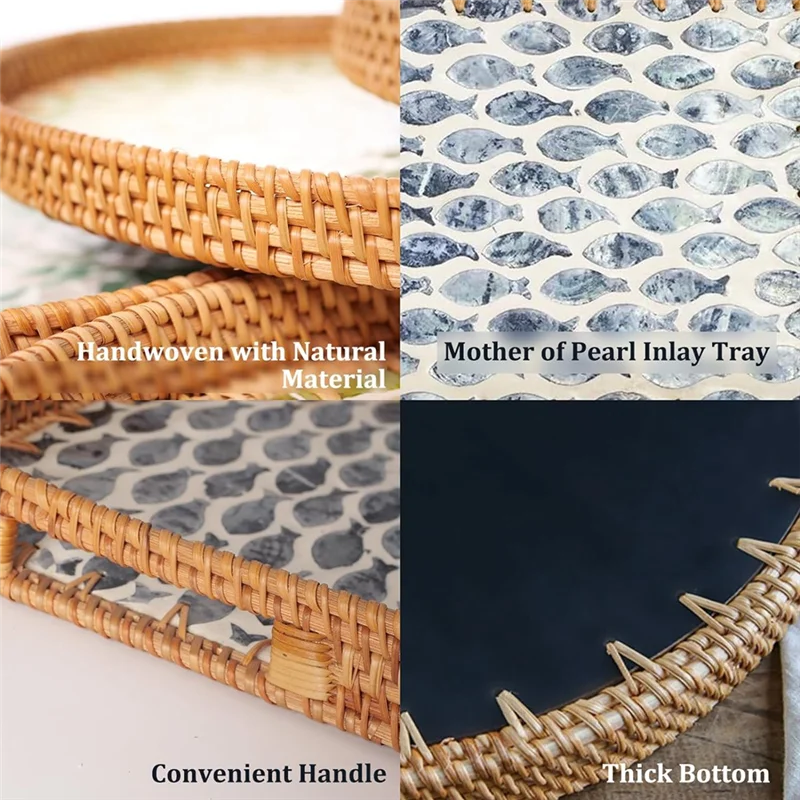 

Rattan Tray, Display Rattan Basket With Handles, Rectangle Tray For Bread Fruit Coffee Decoration And Daily Necessity-A21R