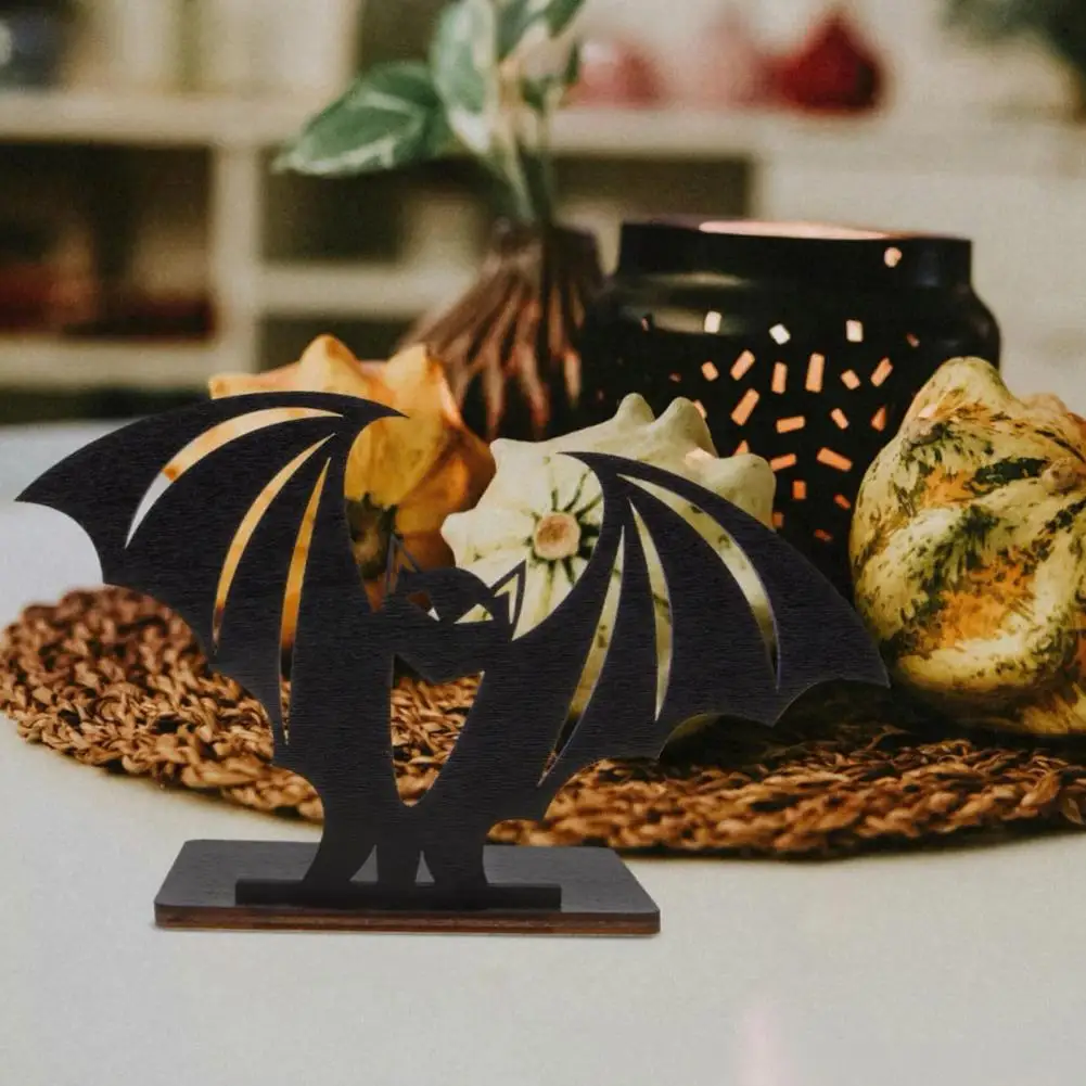 Halloween Bat Ornaments Halloween Party Supplies Halloween Bat Ornament Solid Wood Tea Candle Holder Spooky for Ornaments