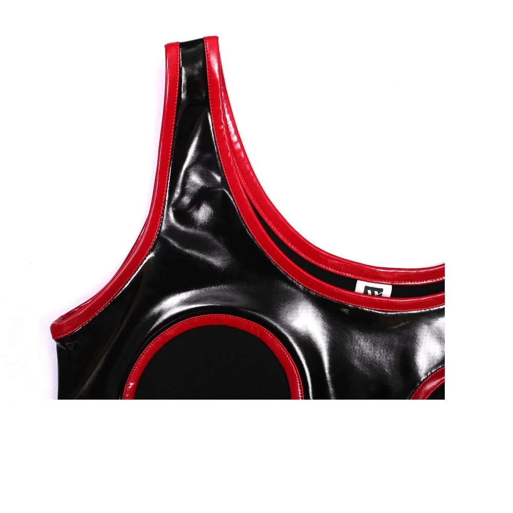 Open Chest Tank Top Sexy Lingerie Vest PVC Mirror Faux Latex Leather Waistcoat Body Shaper Exposed Breast Nightclub Erotic Tops