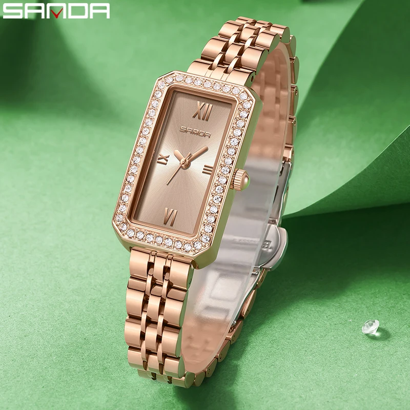 SANDA 1122 Trendy Design Hot Sale Women Watch Rectangle Dial Waterproof Quartz Business Lady Analog Wristwatch Relogio Feminino