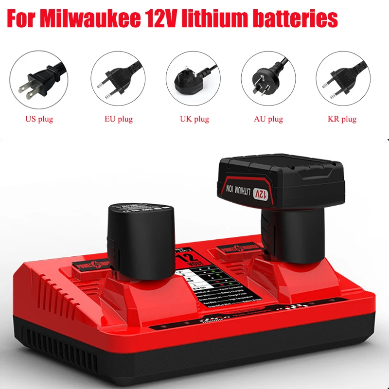 Portable Rapid Charger 12V Dual-Port Battery Charger Compatible for Milwaukee 12V Lithium Batteries Power Tool Battery Charger