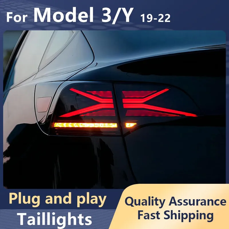 

Новые стильные автомобильные задние фонари для Tesla Model Y Model 3 2019-2022 светодиодный DRL, динамический сигнал поворота, тормоз, задние противотуманные фонари в сборе