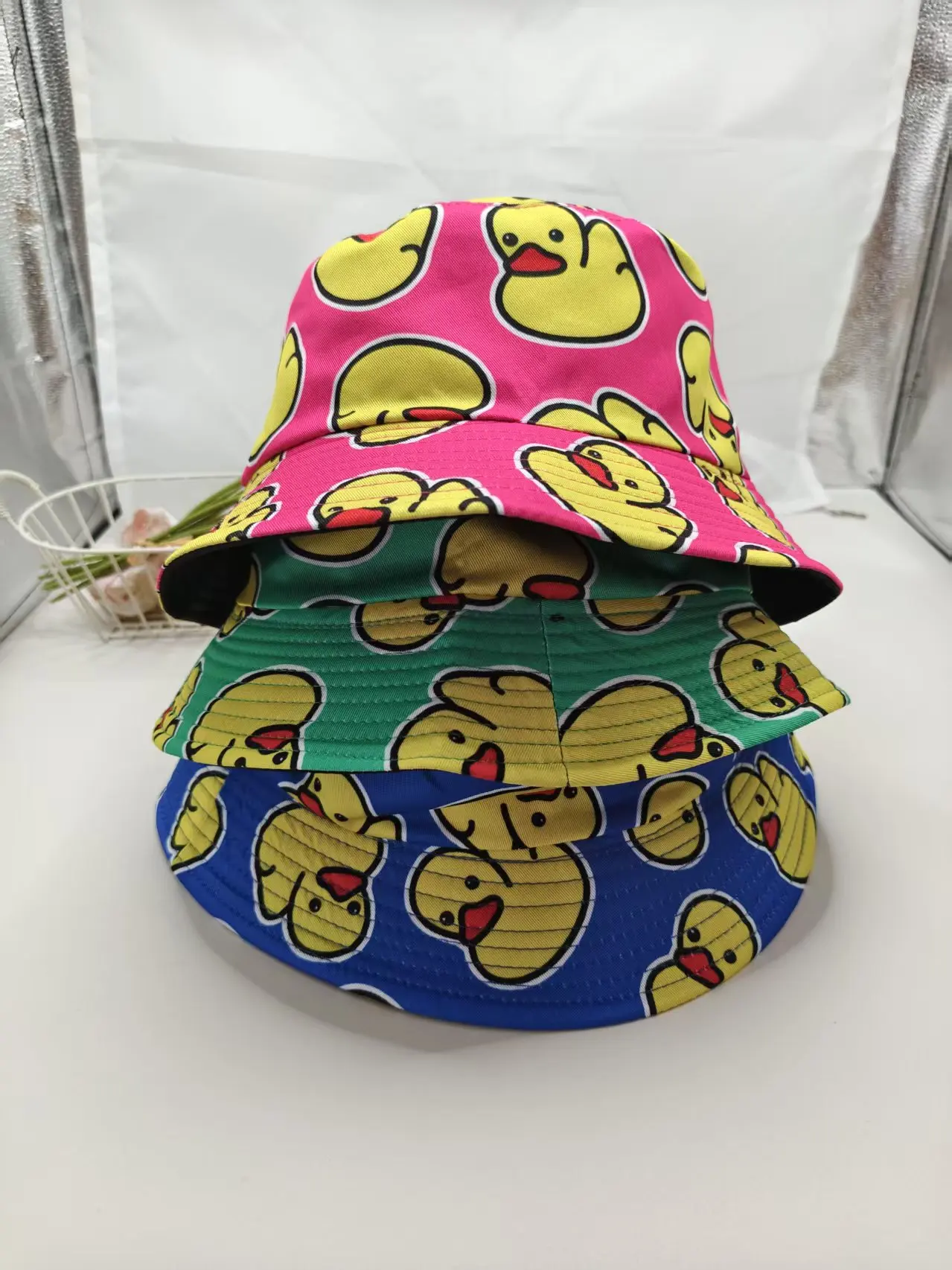 Little Yellow Duck Print Reversible Bucket Hat — Unisex Sun Hat / Stylish Cartoon Duck Basin Hat