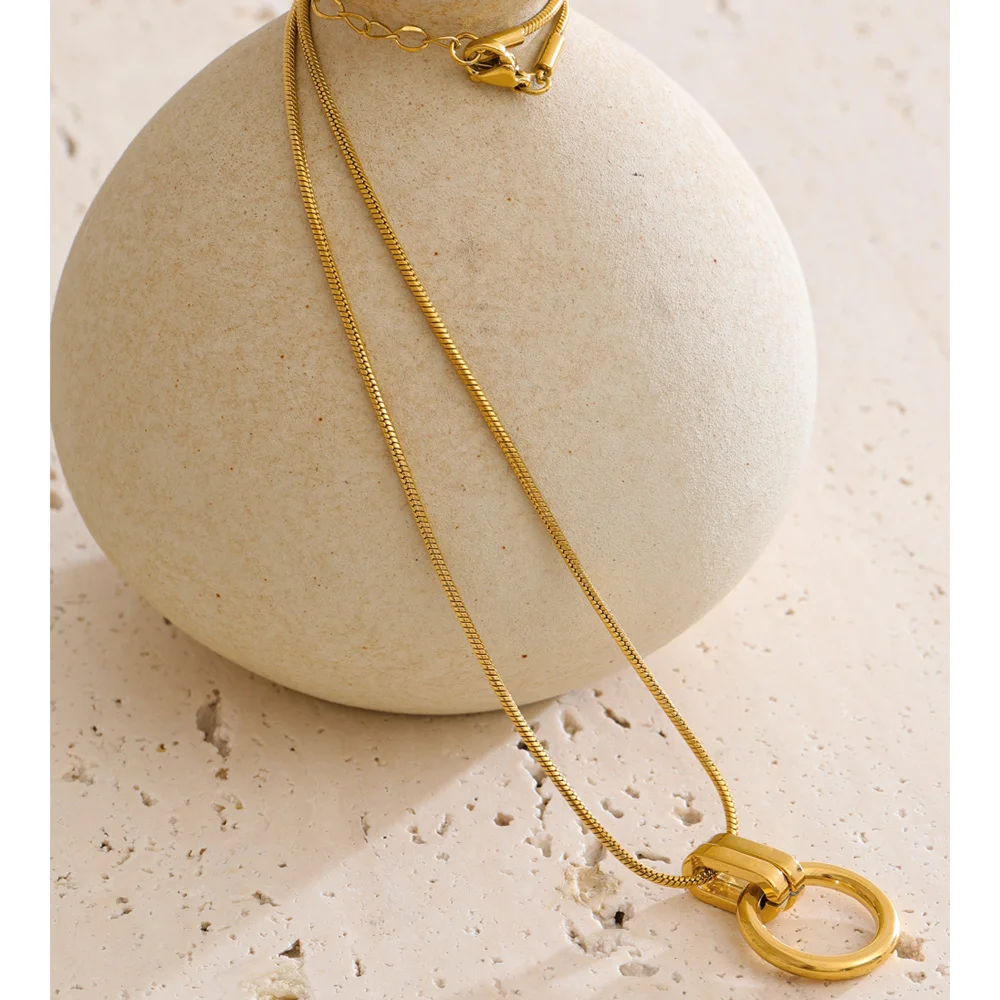 Yhpup Popular Stainless Steel Round Pendant Fashion Necklace Gold & Platinum PVD Plated Basic Jewelry Accessories Waterproof
