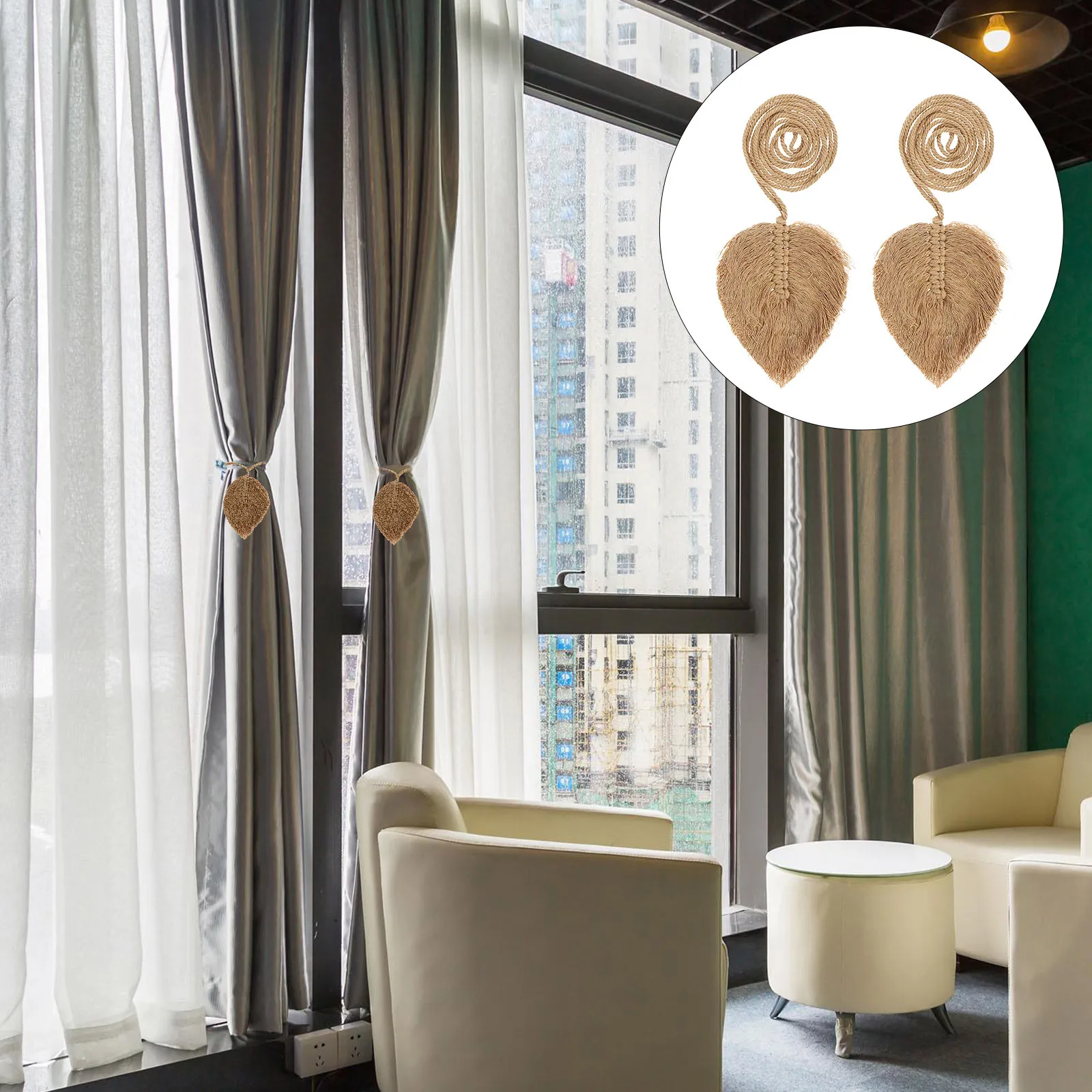 

2Pcs Delicate Curtain Tiebacks Handmade Knit Rope Bohemian Style for Household Window Drape Fastener Curtain Strap