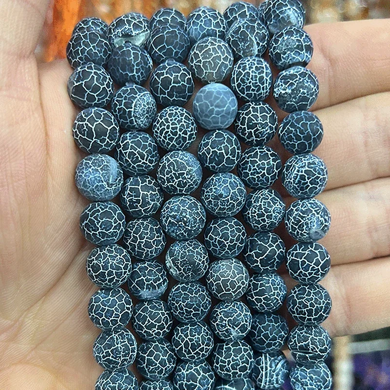 Handgefertigte, matte Perlen aus gefrorenem, rissigem, schwarzem Achat für die Schmuckherstellung, DIY-Ohrstecker, Schlüsselanhänger, Halbkette, 15' Strang, 4/6/8/10 mm – Detail 2