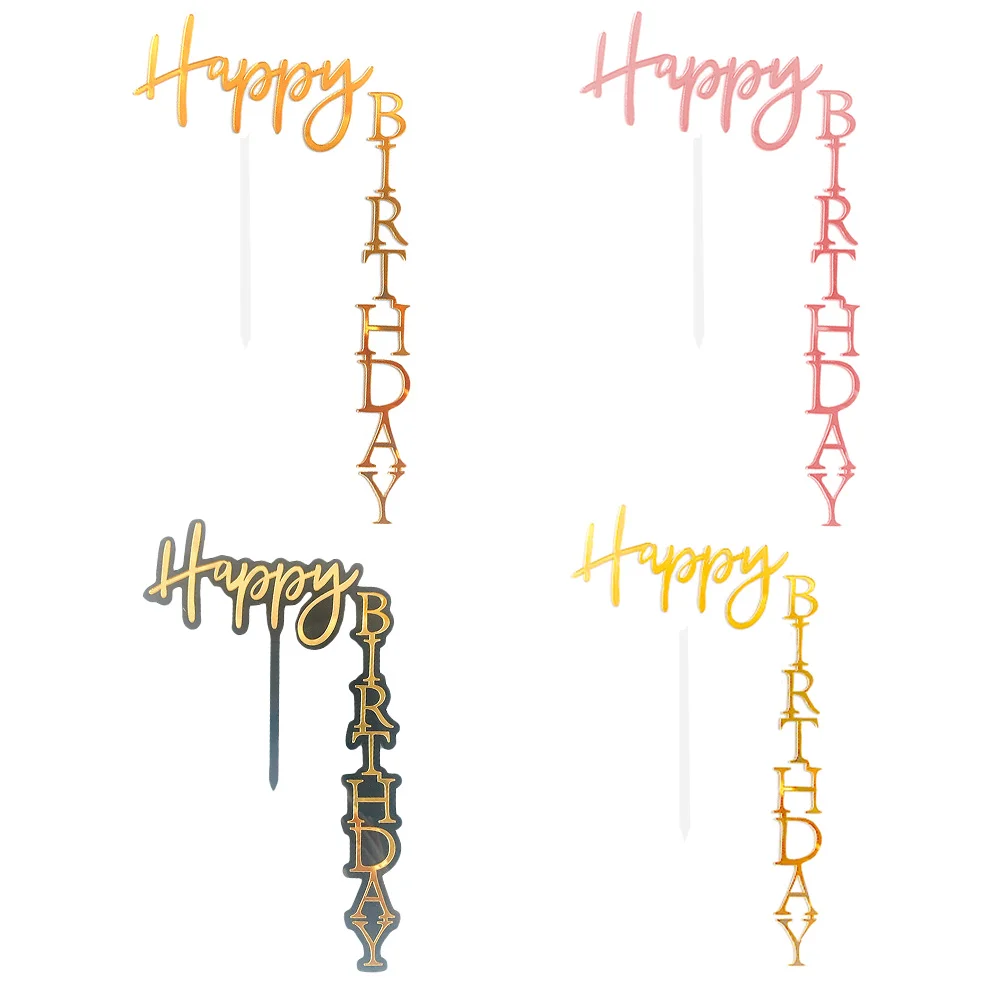 

4 Pcs Birthday Cake Topper Acrylic Reusable Creative Picks Decor Insert Dessert nament Party Favor Wedding Baby Shower Cake Shop