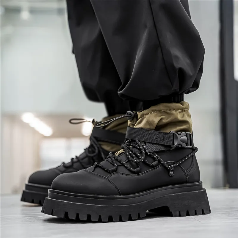 STRONGSHEN Men Boots Elastic Opening Ankle Boots Casual Shoes Men Breathable Platform Non-slip Tenis Shoes Zapatillas Hombre