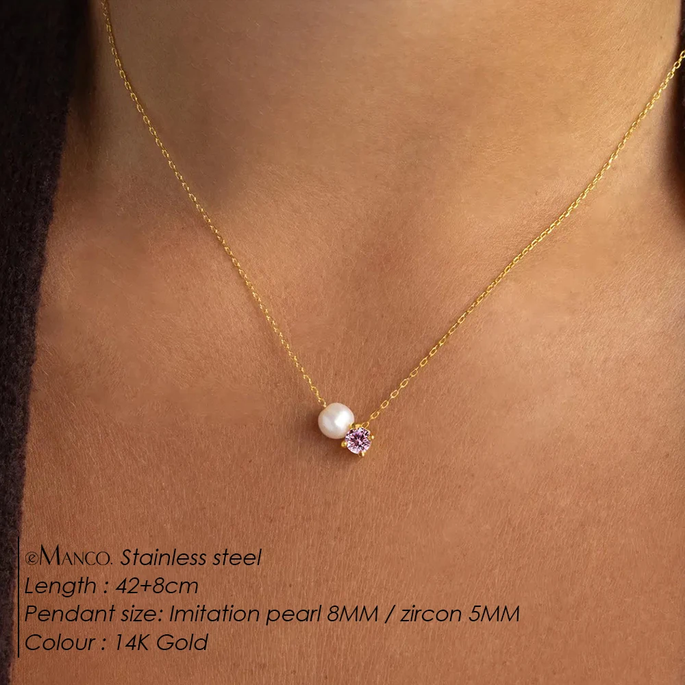 eManco Fashion Imitation Pearls Zircon Pendant Quality Necklace Chic Stainless Steel Fashion Exquisite Jewelry New