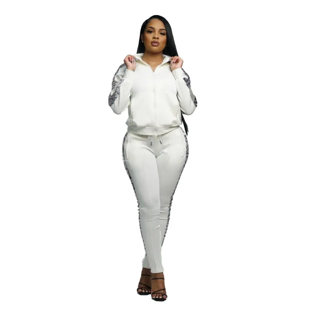 

Women's Long-Sleeved Splicing Pure Color Zipper Casual Sports Suit H165 European American Style Autumn Winter Fashionable